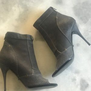 Jerome Rousseau denim booties with peep toe